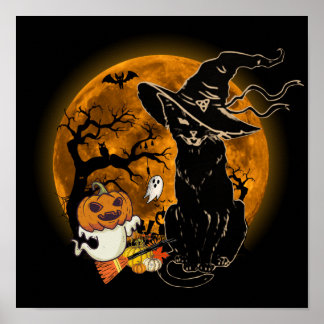 Affiche Costume de sorcière de chat noir effrayant Hallowe