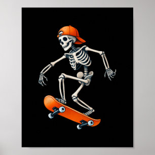 Affiche Costume de squelette de skateboard Halloween drôle