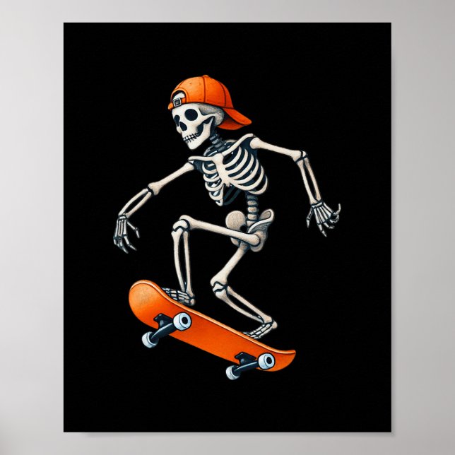 Affiche Costume de squelette de skateboard Halloween drôle (Devant)