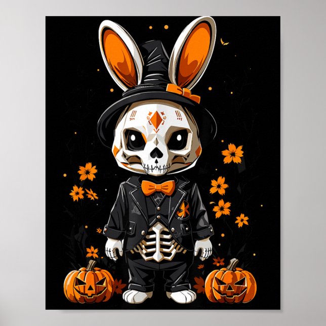 Affiche Costume d'Halloween de lapin squelette effrayant (Devant)