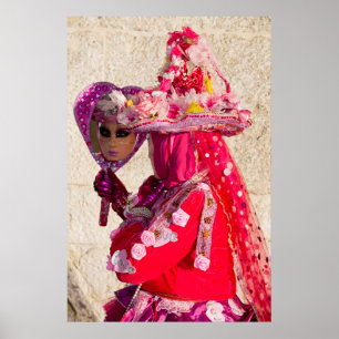 Affiche Costume du Carnaval rouge, Venise