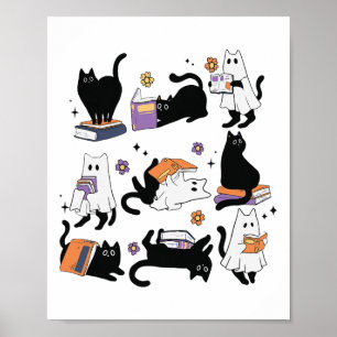 Affiche Costume du livre de lecture de chat noir Halloween