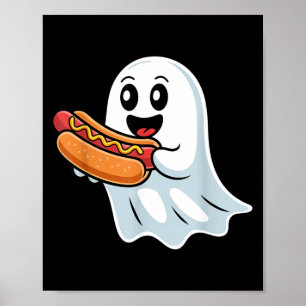 Affiche Costume fantôme de Boo mangeant un hot dog Hallowe