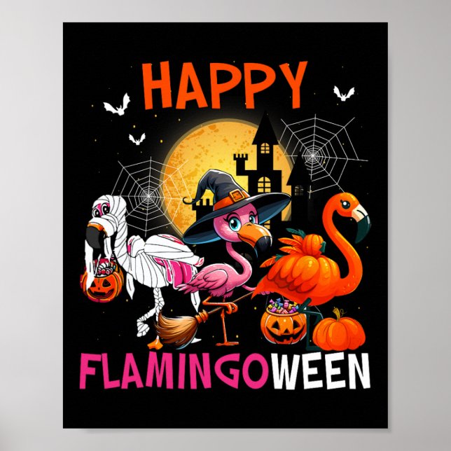 Affiche Costume Flamant rose rose d'Halloween Squelette so (Devant)