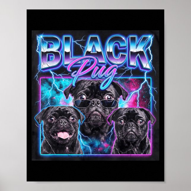 Affiche Costume Garçons Filles Pug Noir Drôle Mème Rétro 9 (Devant)