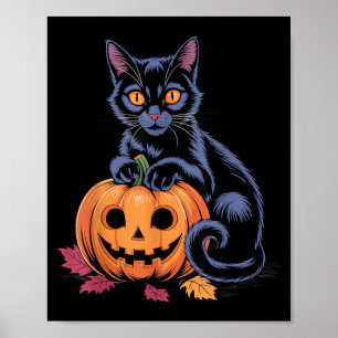 Affiche Costume Halloween Citrouille Chat Noir Rétro Autom