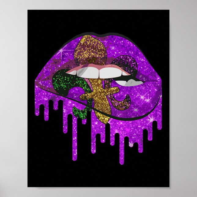 Affiche Costume Mardi Gras Carnaval Purple Et Or Fleur- (Devant)