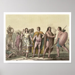 Affiche Costumes des Mexicains (gravure de couleur)