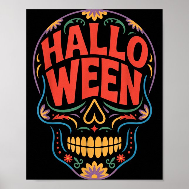 Affiche Costumes d'Halloween Crâne Typographie Graphique E (Devant)