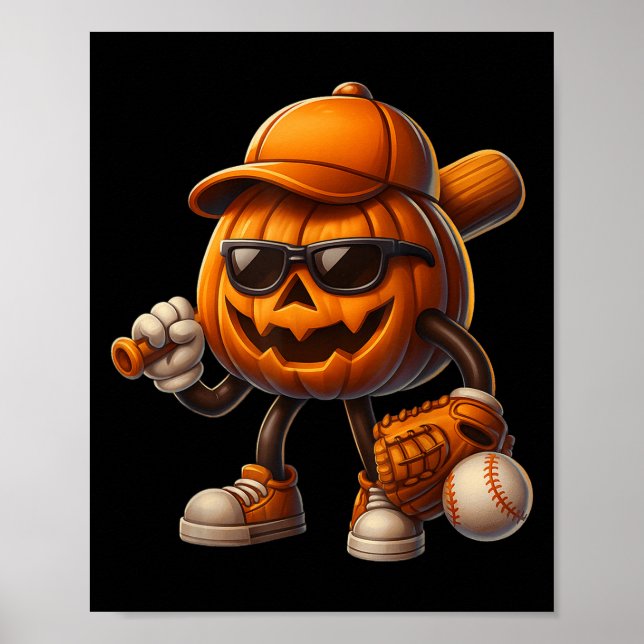 Affiche Costumes d'Halloween de baseball Jack-o'-lantern é (Devant)