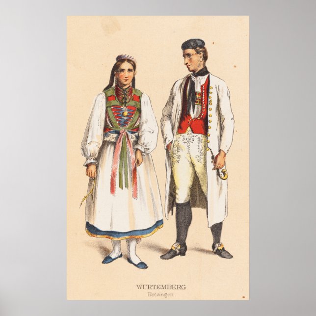 Affiche Costumes paysans allemands - Wurtemberg Betzinger (Devant)