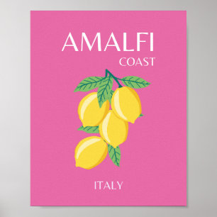 Affiche Côte amalfitaine, Italie, Art Voyage, Rose, Preppy