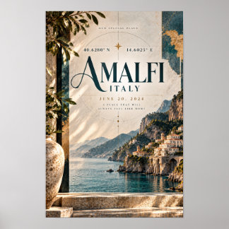 Affiche Côte Amalfitaine Italie Voyage Méditerranéen Éléga