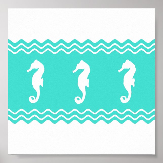 Affiche Côte Blanc Turquoise Océan Hippocampe (Devant)