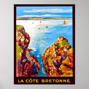 Affiche Côte bretonne, vue aérienne, France, voyage