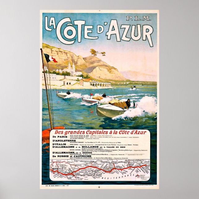 Affiche Cote D' Azur, French riviera, boat race, France (Devant)