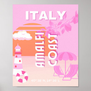Affiche Côte d'Amalfi, Art de Voyage, Voyage à Preppy, Ros