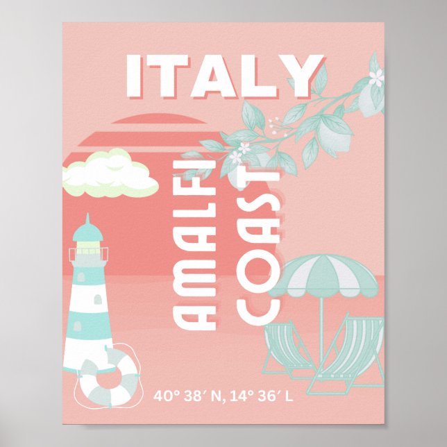 Affiche Côte d'Amalfi, Art Voyage, Pastel (Devant)