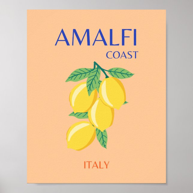 Affiche Côte d'Amalfi, Italie, Art Voyage, Pastel, Orange (Devant)