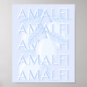 Affiche Côte d'Amalfi, Italie, Art Voyage, Preppy, Bleu
