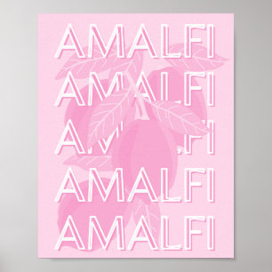 Affiche Côte d'Amalfi, Italie, Art Voyage, Preppy, Rose