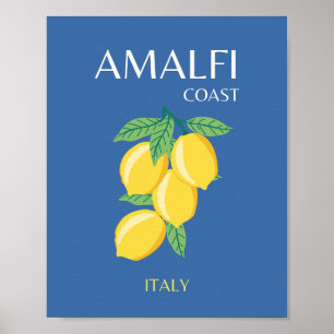 Affiche Côte d'Amalfi, Italie, Art Voyage, Rétro, Bleu