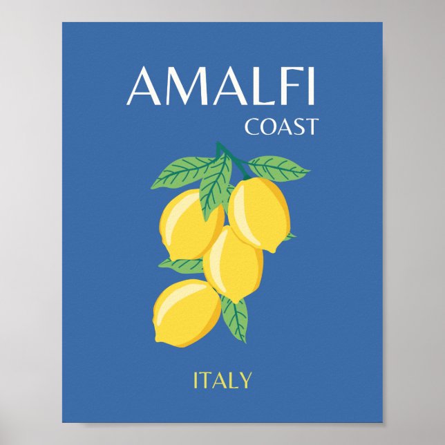 Affiche Côte d'Amalfi, Italie, Art Voyage, Rétro, Bleu (Devant)