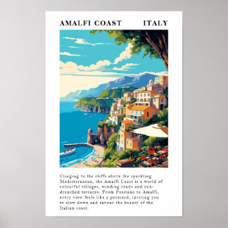 Affiche Côte d'Amalfi Italie Voyage Vintage