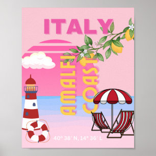 Affiche Côte d'Amalfi, Voyage à Preppy, Rose
