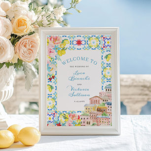 Affiche Côte d'Amalfii Carreaux Bleus Italien Mariage Bien