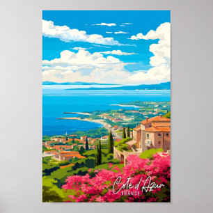 Affiche Côte d'Azur France illustration de voyage vintage