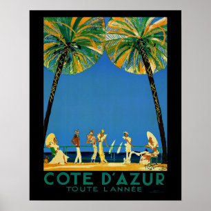 Affiche Côte d'Azur Vintage Toute l'Année Voyages France