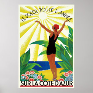Affiche Côte d'Azur Vintage voyage