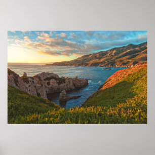 Affiche Côte de Californie en été au coucher du soleil