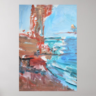 Affiche Côte de coucher de soleil abstrait et roches rouge