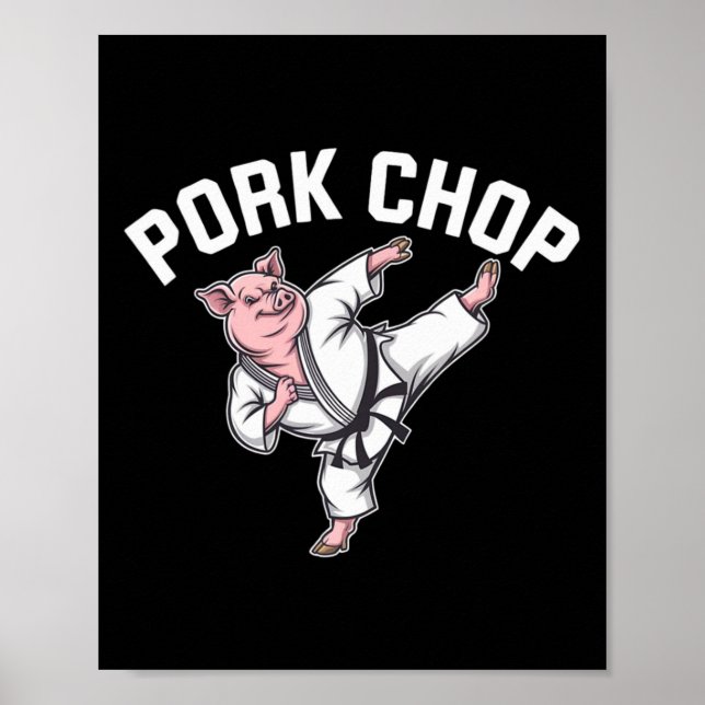 Affiche Côte de porc - Cochon drôle de karaté Pun  (Devant)