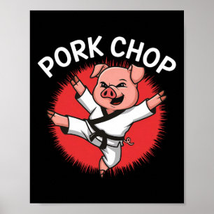 Affiche Côte de porc Karaté Cochon Amusant pour les amateu