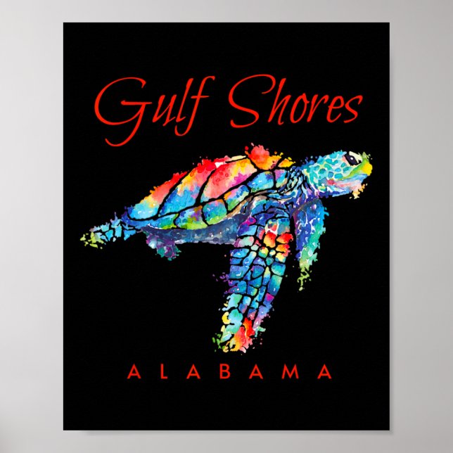 Affiche Côte du Golfe Alabama Aquarelle Tortue de mer (Devant)
