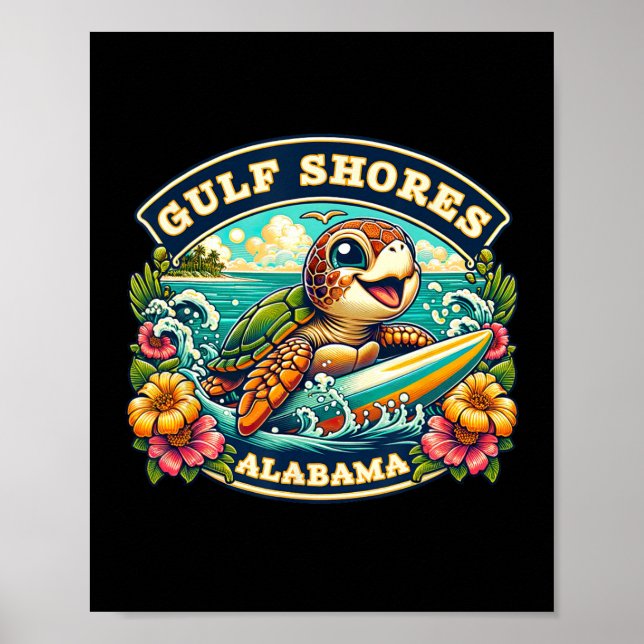Affiche Côte du Golfe Alabyma Cute Sea Turtle Surf (Devant)
