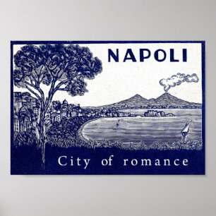 Affiche Côte Napoli, Italie, ville, romance, volcan