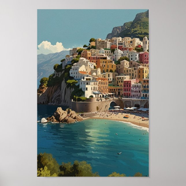 Affiche Côte Vintage voyage d'Amalfi (Devant)