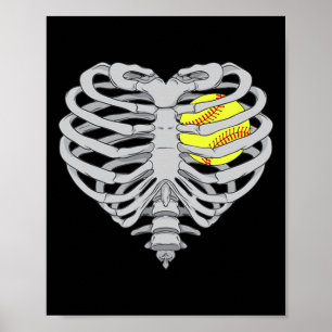 Affiche Côtelette de squelette de coeur de softball Hallow
