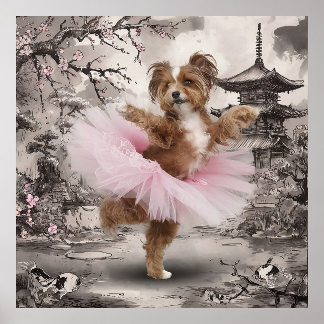 Affiche Coton de Tuléar Ballerina en encre de temples chin (Devant)