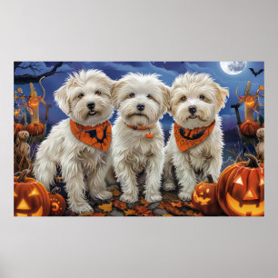 Affiche Coton De Tulear Halloween Éffrayant