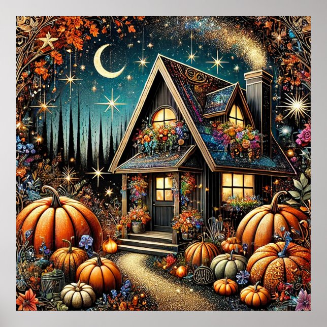 Affiche Cottage Cosy Citrouilles de Fête Automne (Devant)