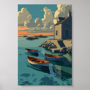 Affiche Cottage de bord de mer avec bateaux - Coastal Suns