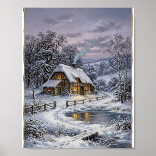 Affiche Cottage de neige hivernal vintage I