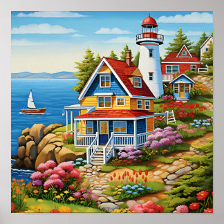 Affiche Cottage de Phare Côtiers Art Vue Océanique