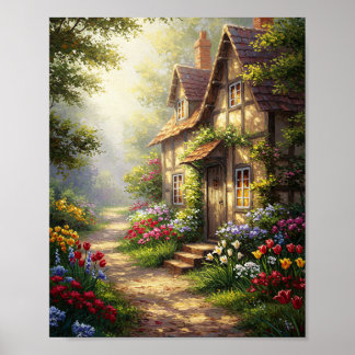 Affiche Cottage ensoleillé & fleurs | Chef-d'œuvre à l'hui