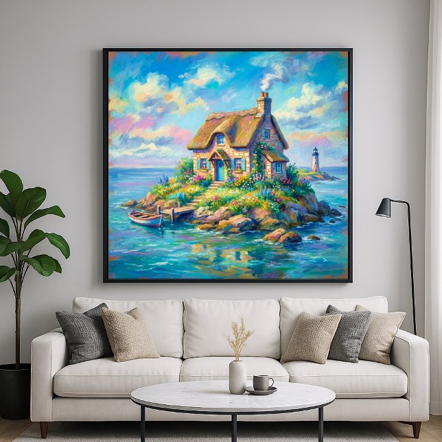 Affiche Cottage Island - Style d'illustration pastel (Créateur téléchargé)